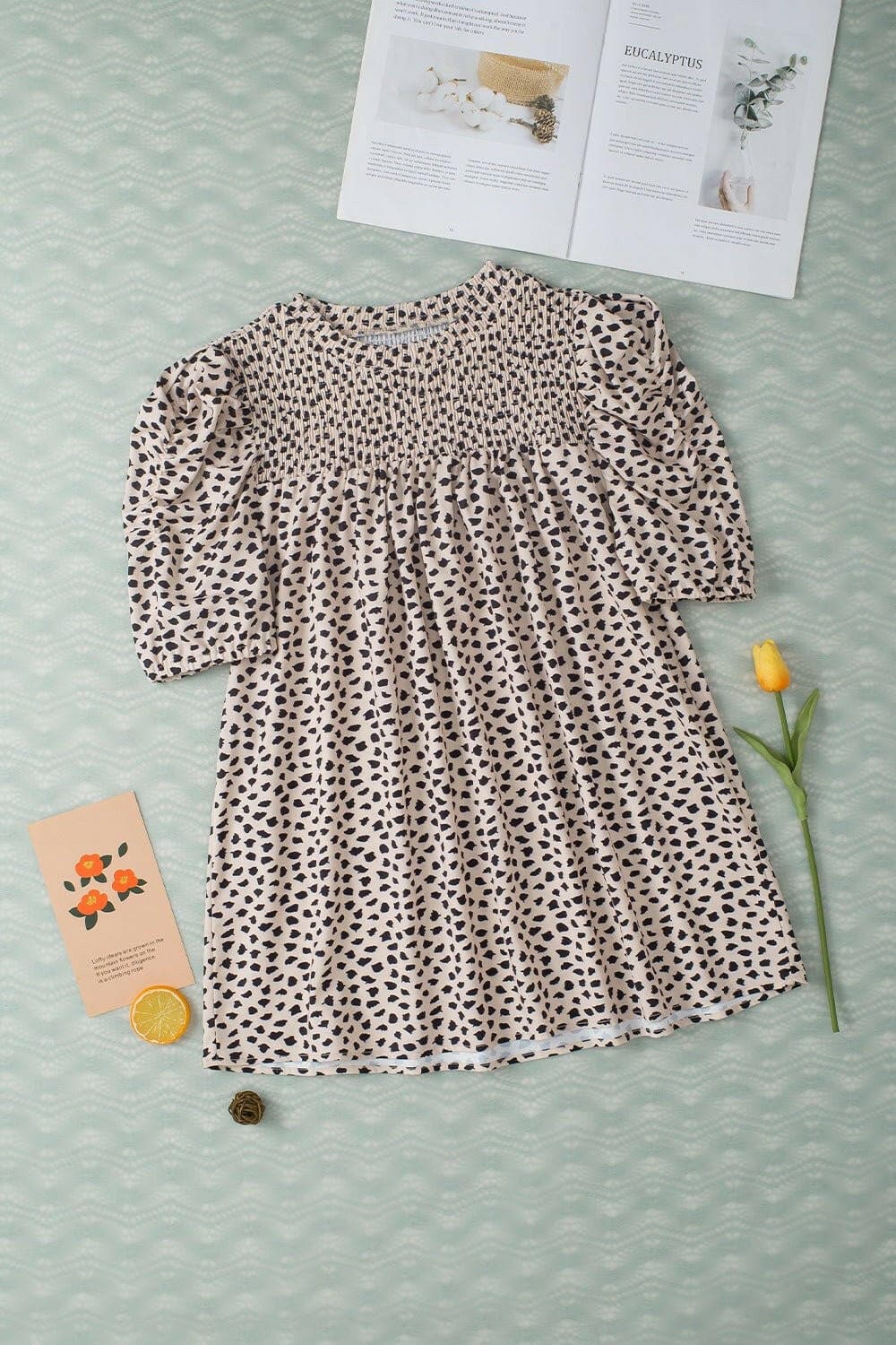 Smocked Animal Print Puff Sleeve Blouse - Love Salve