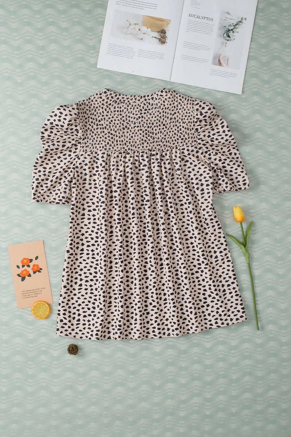 Smocked Animal Print Puff Sleeve Blouse - Love Salve