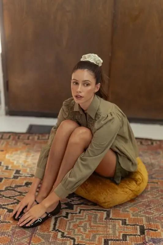 Smocked Front Babydoll Blouse with Long Sleeves - Love Salve 