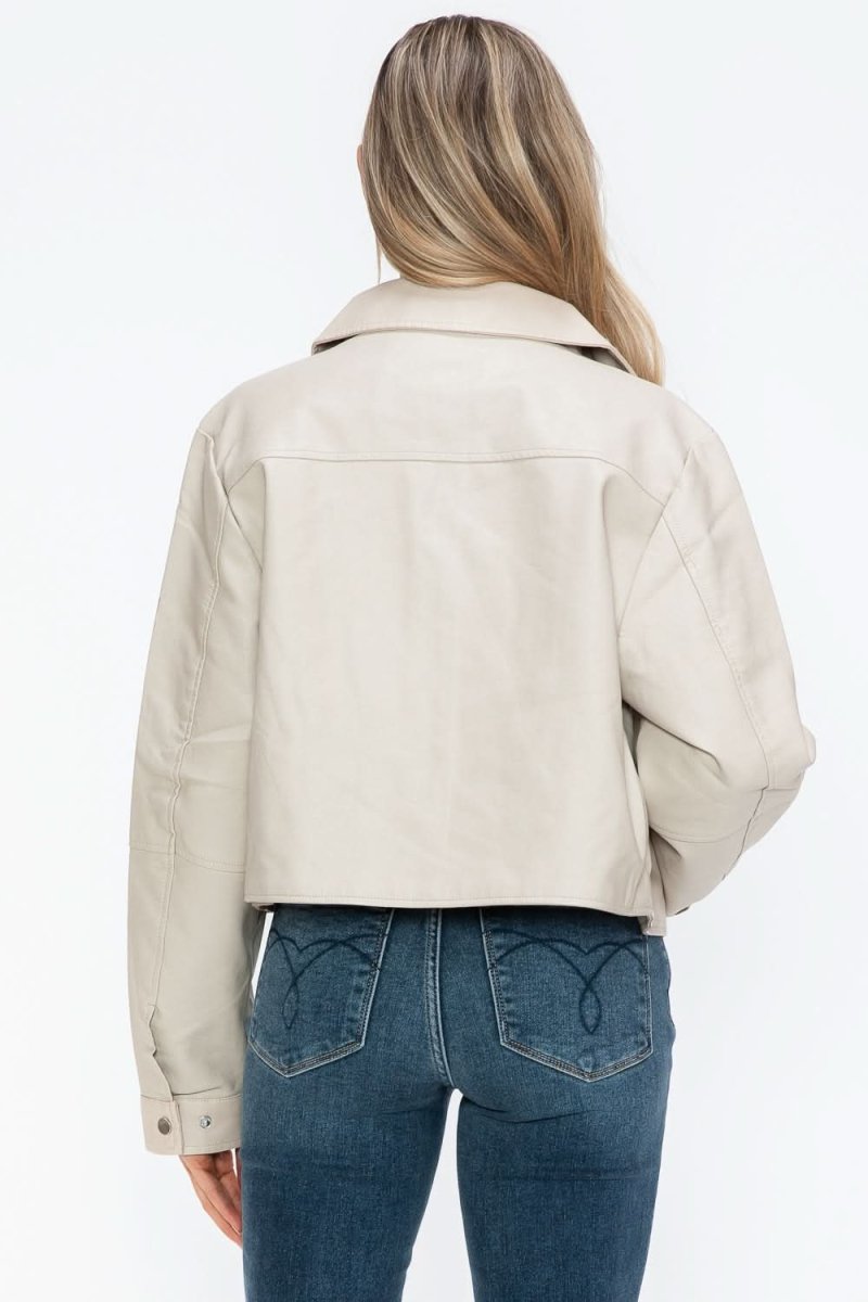Snobbish Snap Down Long Sleeve PU Leather Jacket - Love Salve 