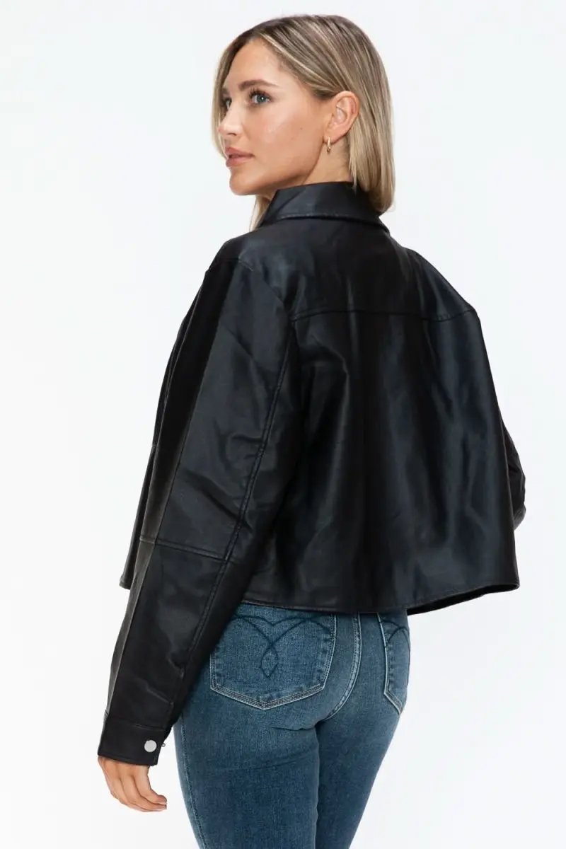 Snobbish Snap Down Long Sleeve PU Leather Jacket - Love Salve