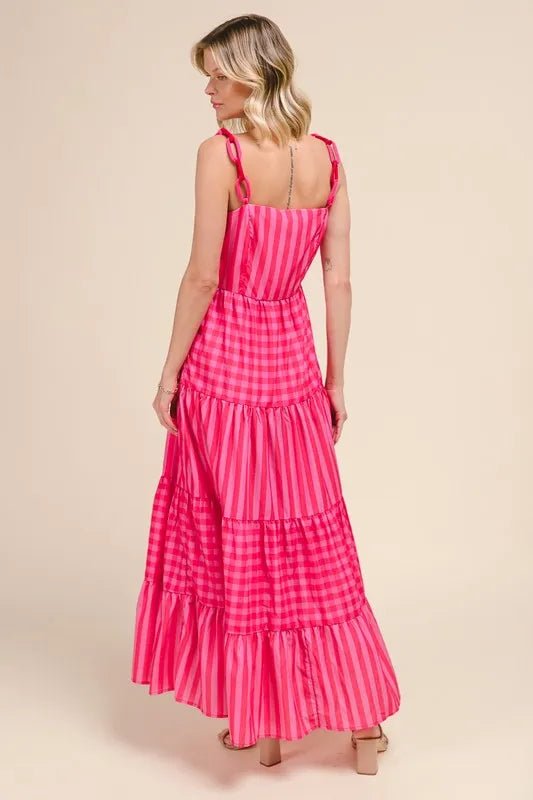 SO ME Stripe Tiered Maxi Dress with Colorful Chain Strap - Love Salve 
