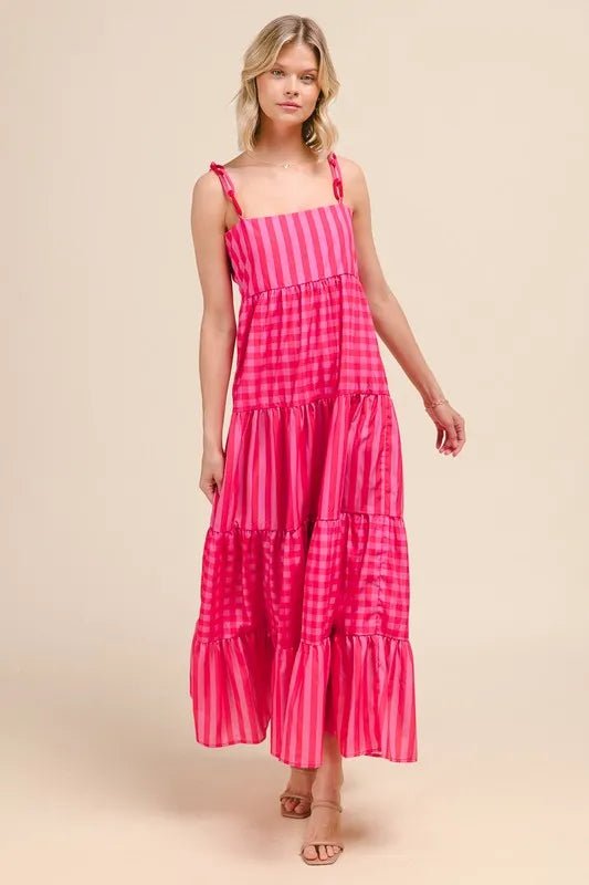 SO ME Stripe Tiered Maxi Dress with Colorful Chain Strap - Love Salve 