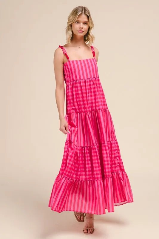 SO ME Stripe Tiered Maxi Dress with Colorful Chain Strap - Love Salve 