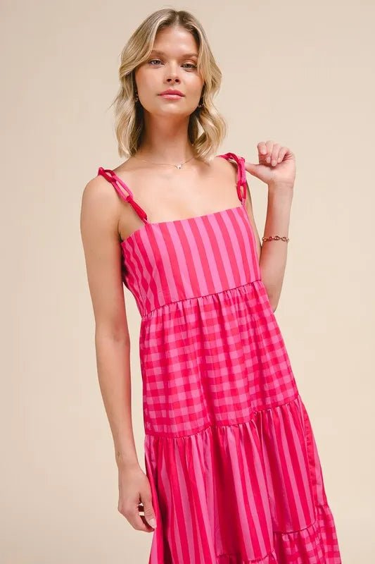 SO ME Stripe Tiered Maxi Dress with Colorful Chain Strap - Love Salve 