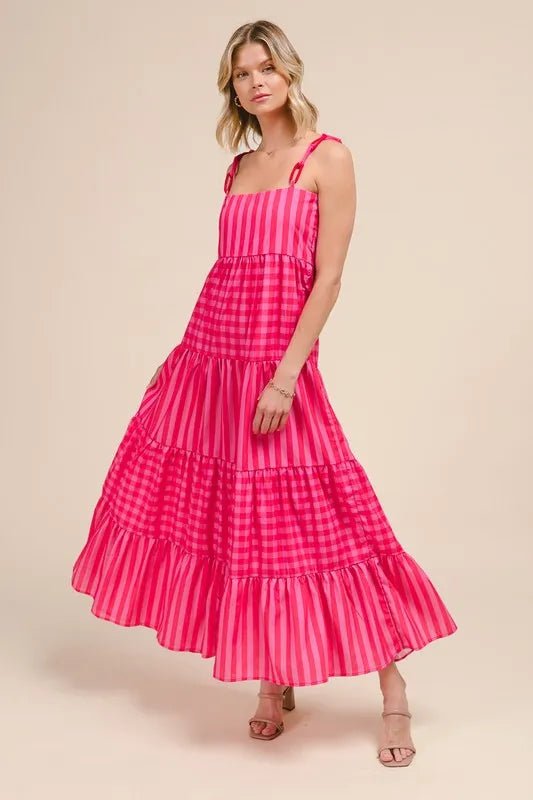 SO ME Stripe Tiered Maxi Dress with Colorful Chain Strap - Love Salve 