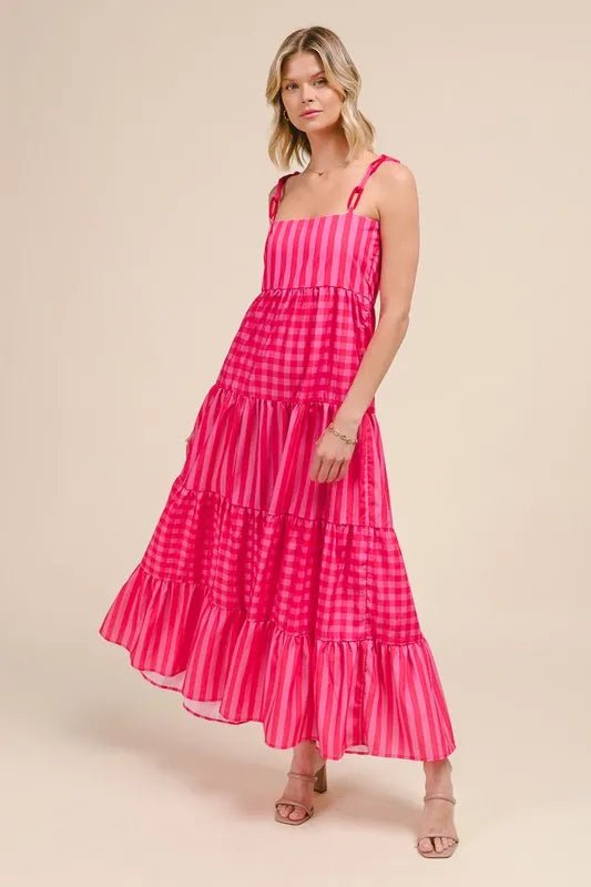 SO ME Stripe Tiered Maxi Dress with Colorful Chain Strap - Love Salve 