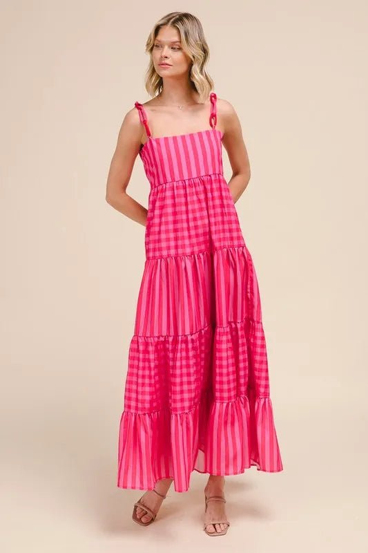SO ME Stripe Tiered Maxi Dress with Colorful Chain Strap - Love Salve 
