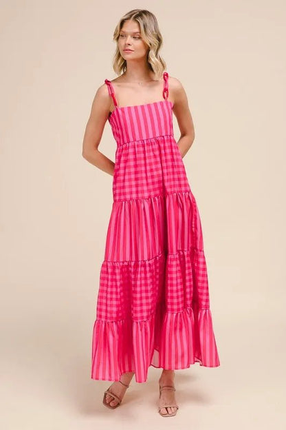 SO ME Stripe Tiered Maxi Dress with Colorful Chain Strap - Love Salve 