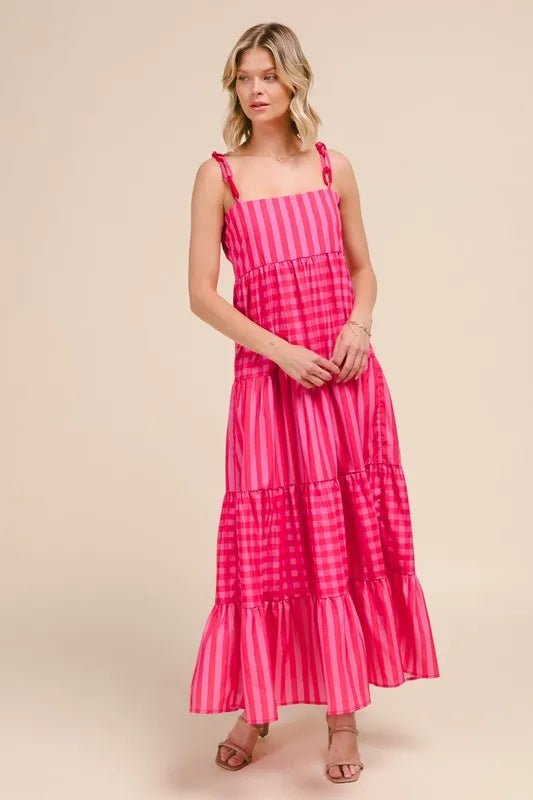 SO ME Stripe Tiered Maxi Dress with Colorful Chain Strap - Love Salve 