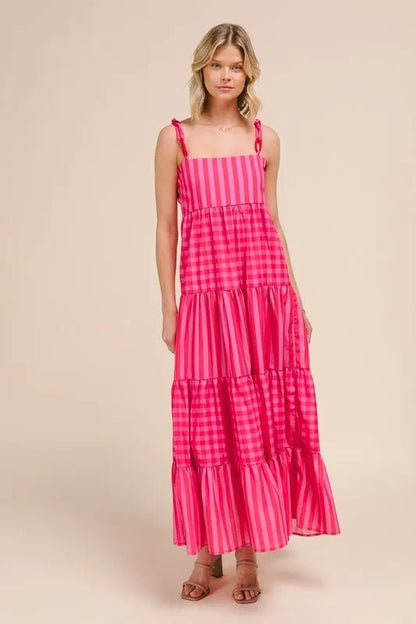 SO ME Stripe Tiered Maxi Dress with Colorful Chain Strap - Love Salve 