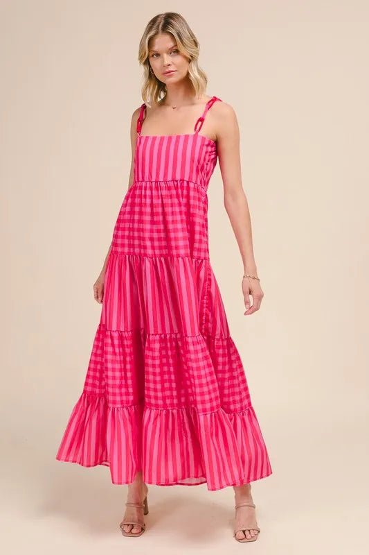 SO ME Stripe Tiered Maxi Dress with Colorful Chain Strap - Love Salve 