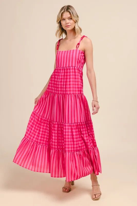 SO ME Stripe Tiered Maxi Dress with Colorful Chain Strap - Love Salve 