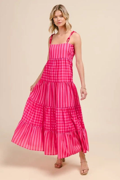 SO ME Stripe Tiered Maxi Dress with Colorful Chain Strap - Love Salve 