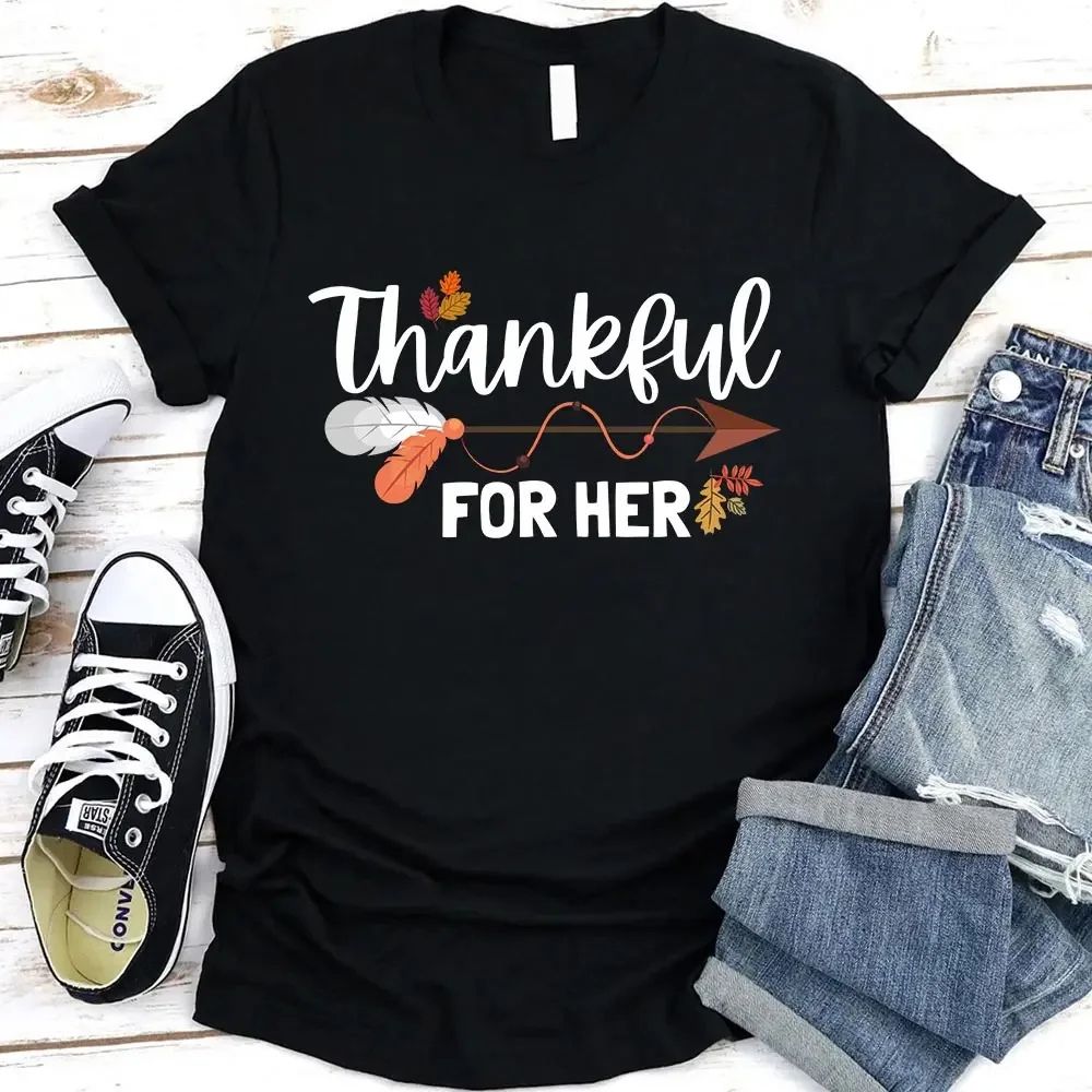 Thankful For Her/Him Thanksgiving Couple T-Shirt – Cute Matching Holiday Tees Adorb Custom Tees