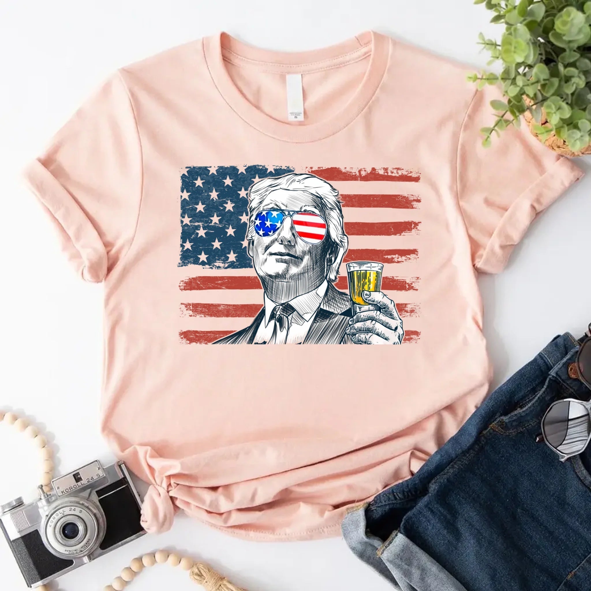 Donald Trump Drinking Party T Shirt Crew Neck Unisex Adorb.co