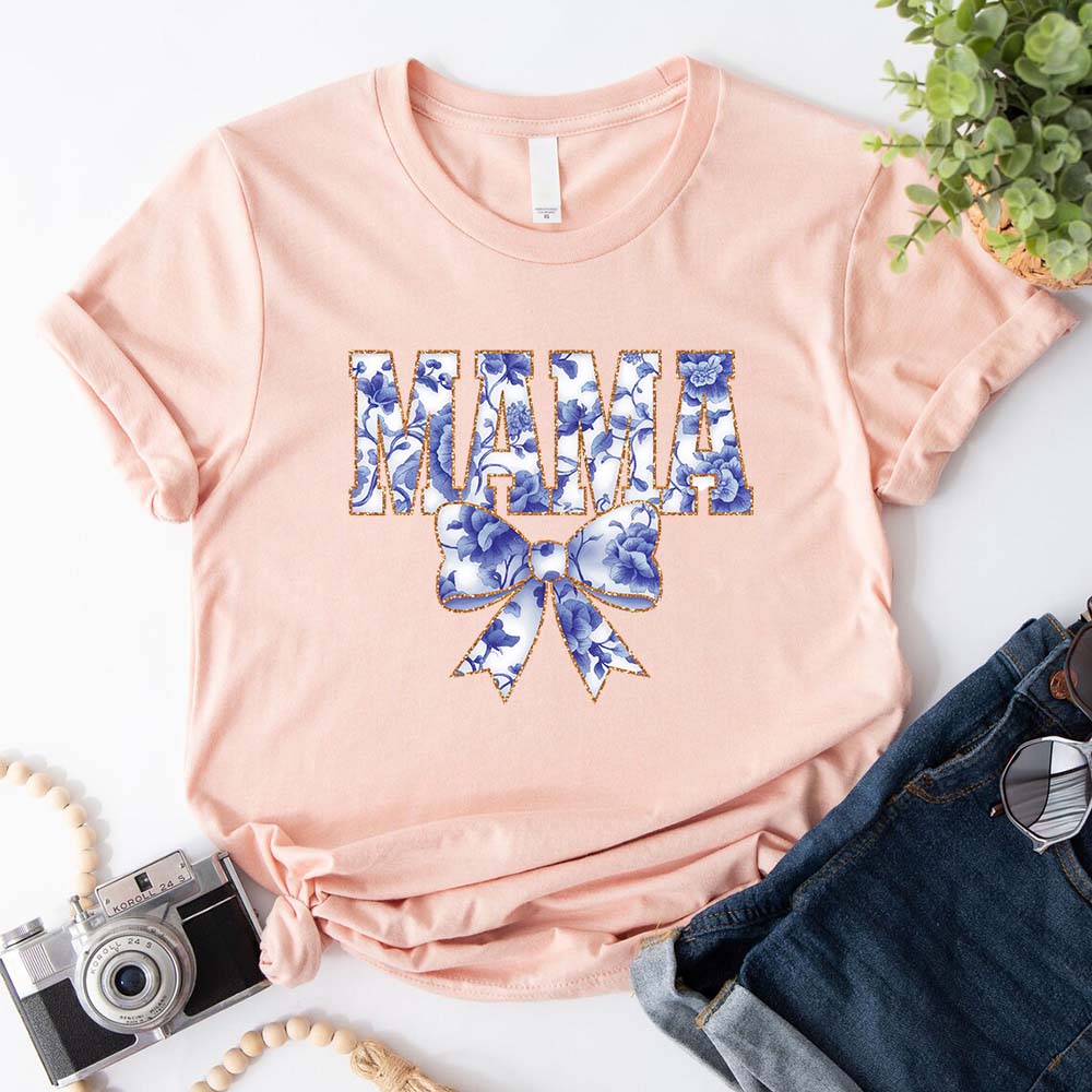 Mama Chinoiserie Coquette Bow T-Shirts – Elegant & Trendy Graphic Tees for Moms Adorb.co