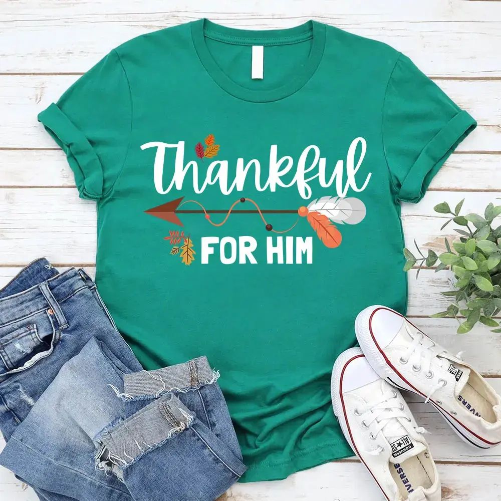 Thankful For Her/Him Thanksgiving Couple T-Shirt – Cute Matching Holiday Tees Adorb Custom Tees