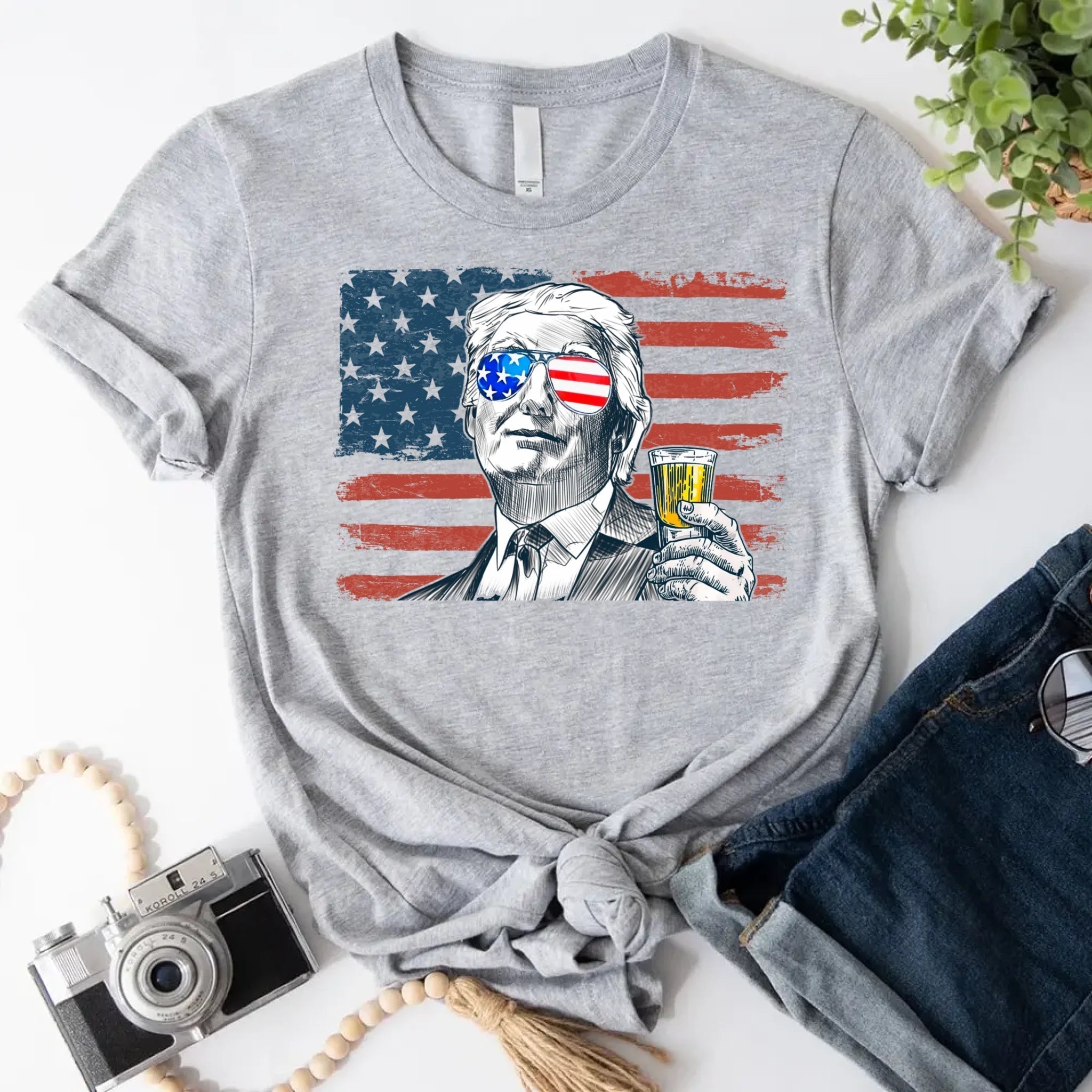 Donald Trump Drinking Party T Shirt Crew Neck Unisex Adorb.co