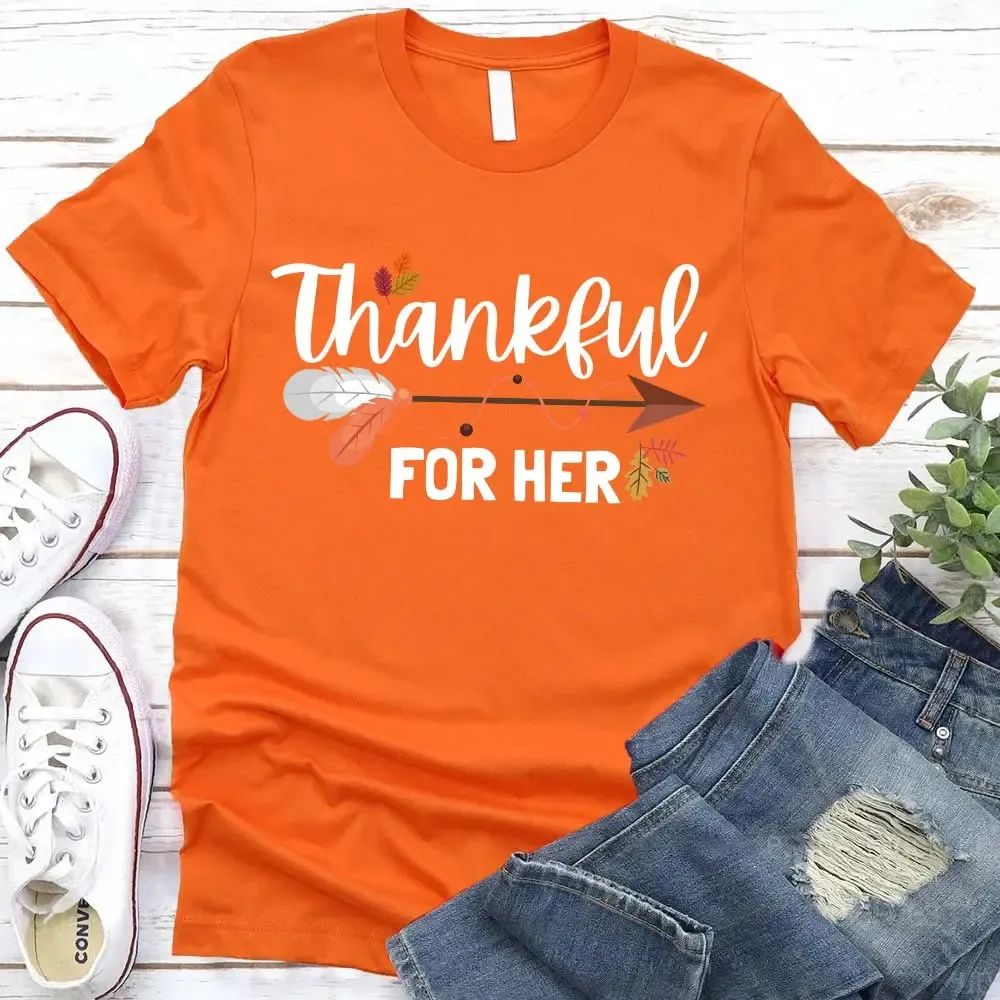 Thankful For Her/Him Thanksgiving Couple T-Shirt – Cute Matching Holiday Tees Adorb Custom Tees