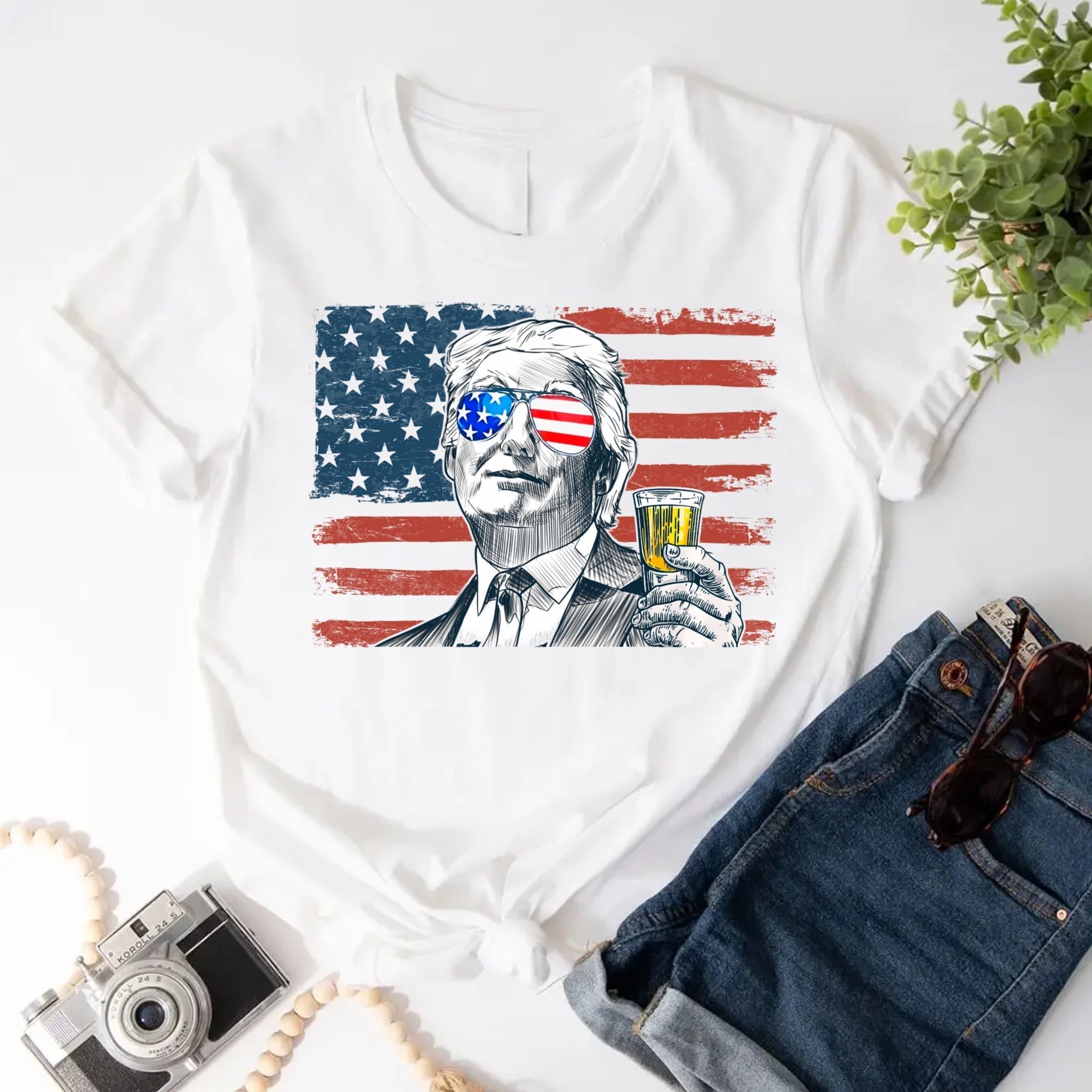 Donald Trump Drinking Party T Shirt Crew Neck Unisex Adorb.co