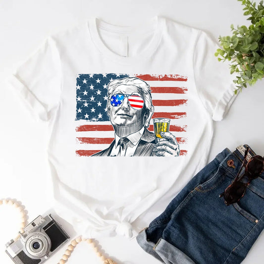 Donald Trump Drinking Party T Shirt Crew Neck Unisex Adorb.co