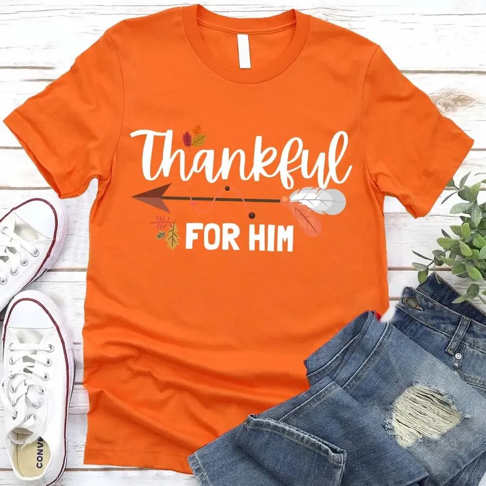 Thankful For Her/Him Thanksgiving Couple T-Shirt – Cute Matching Holiday Tees Adorb Custom Tees