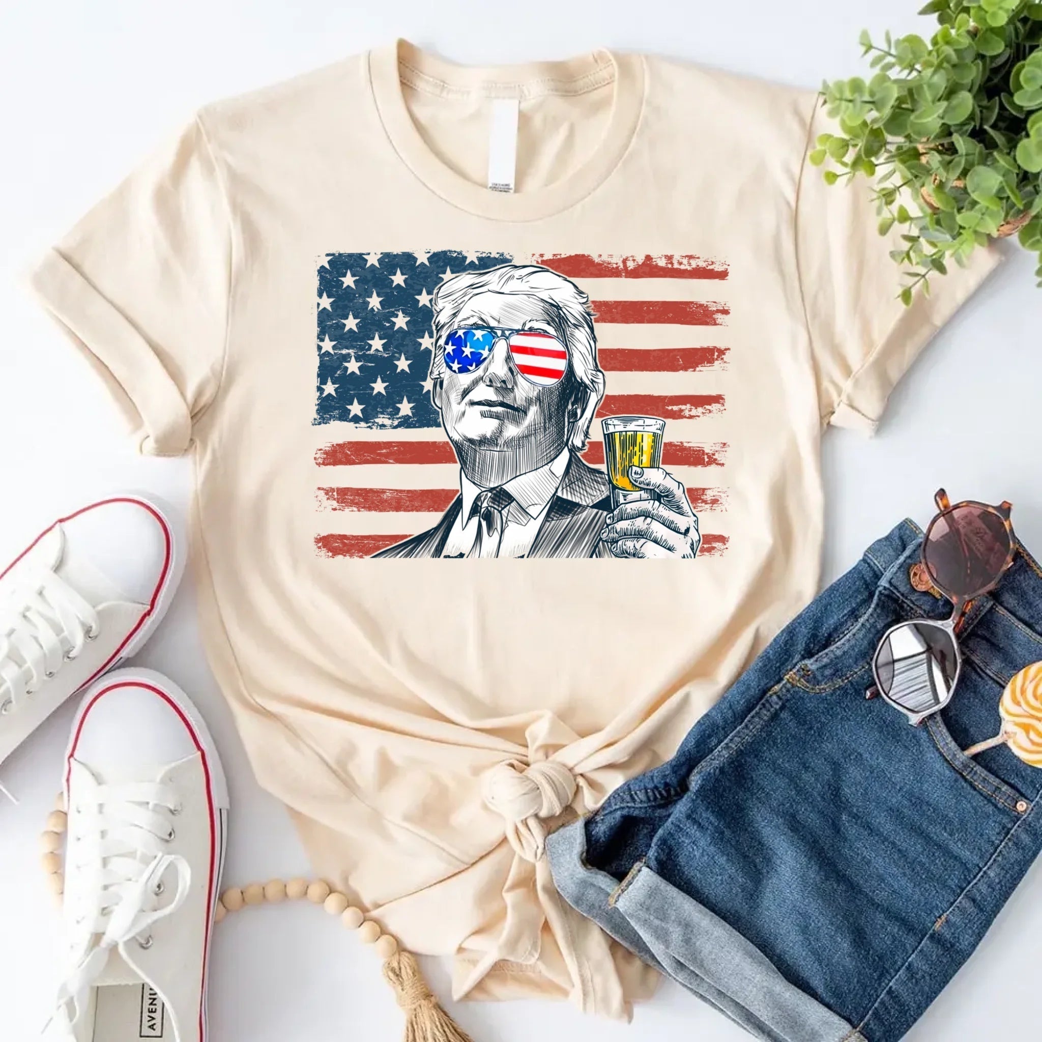 Donald Trump Drinking Party T Shirt Crew Neck Unisex Adorb.co