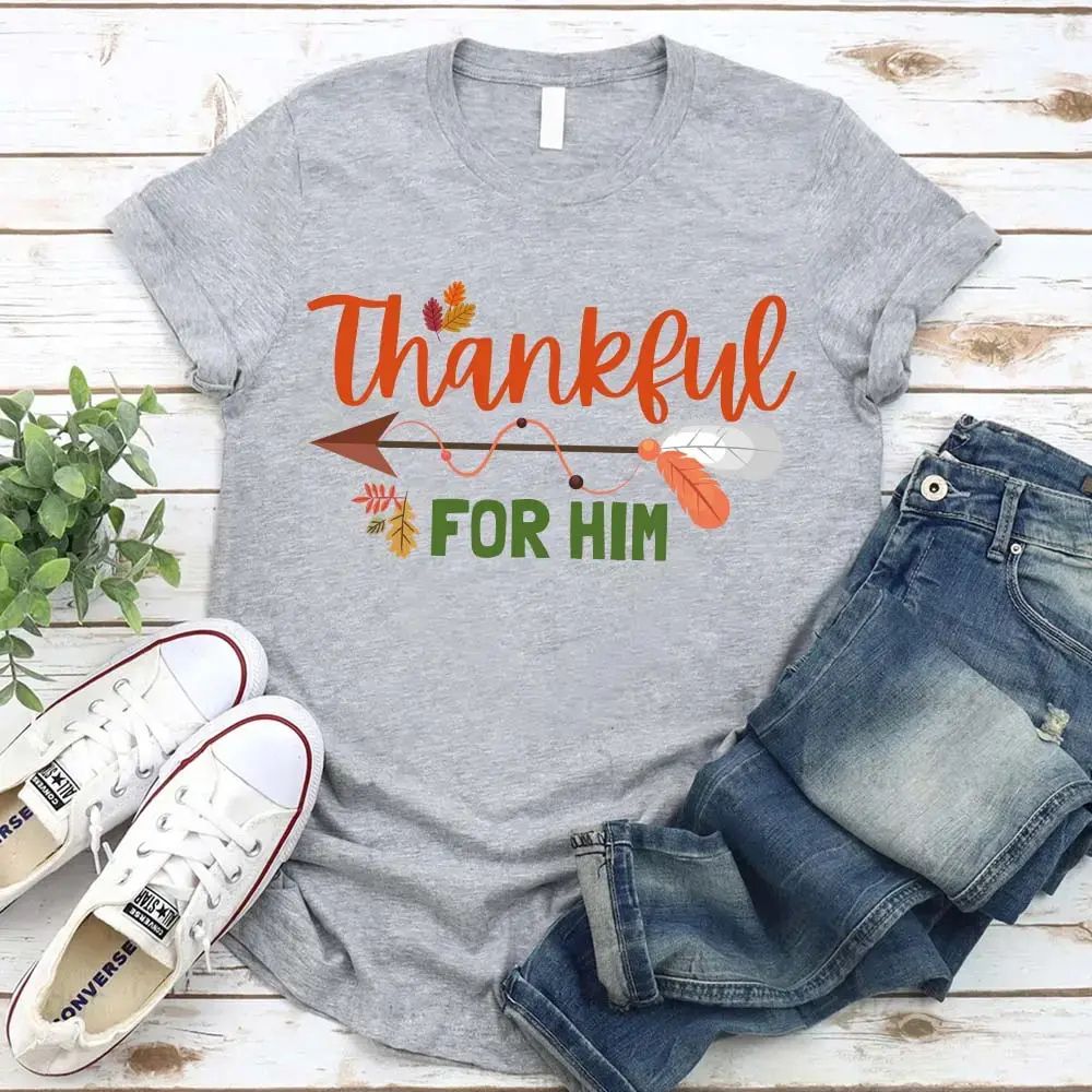Thankful For Her/Him Thanksgiving Couple T-Shirt – Cute Matching Holiday Tees Adorb Custom Tees