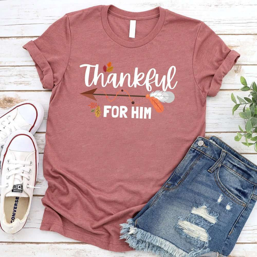 Thankful For Her/Him Thanksgiving Couple T-Shirt – Cute Matching Holiday Tees Adorb Custom Tees
