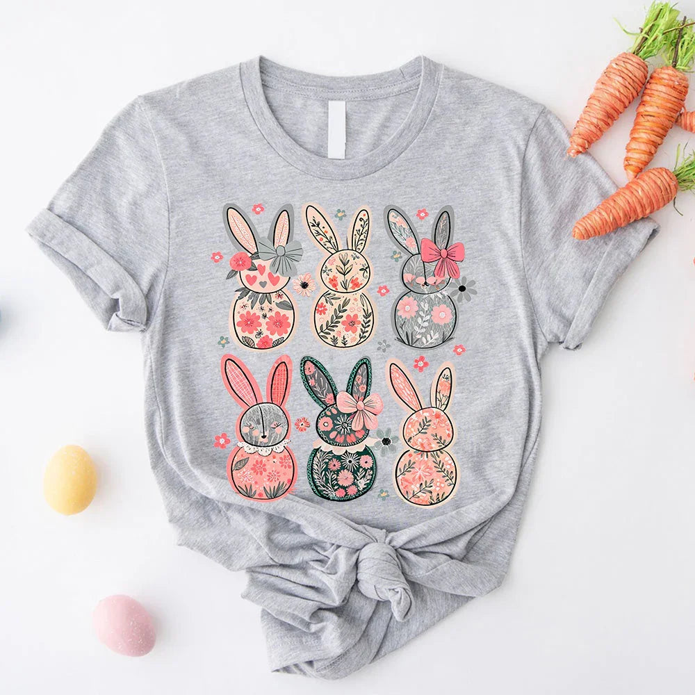 Adorb.co Coquette Easter Bunny Floral Tee, a charming spring holiday t-shirt with a cute aesthetic design.
