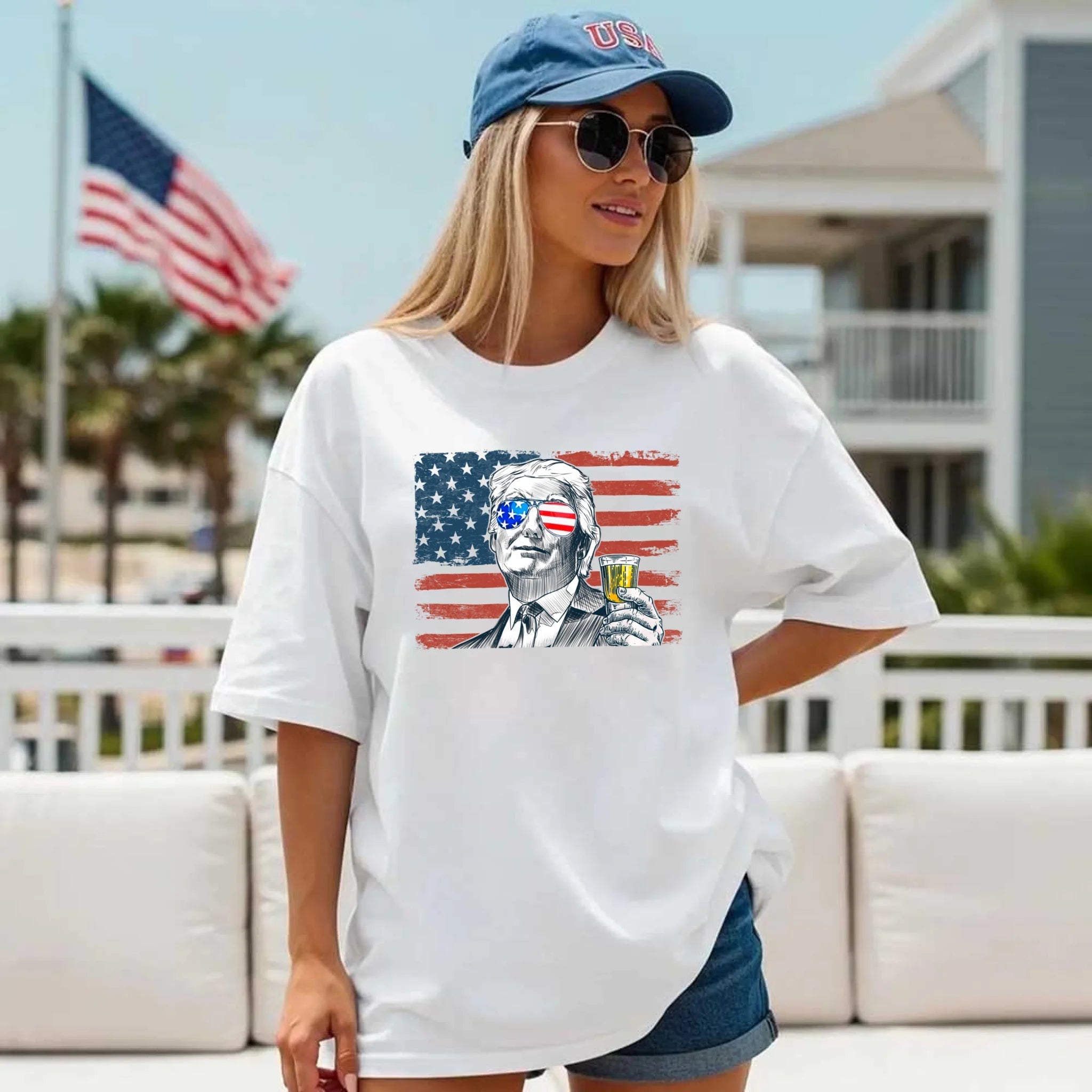 Donald Trump Drinking Party T Shirt Crew Neck Unisex Adorb.co