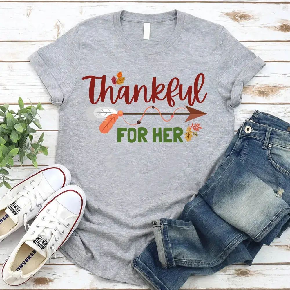 Thankful For Her/Him Thanksgiving Couple T-Shirt – Cute Matching Holiday Tees Adorb Custom Tees