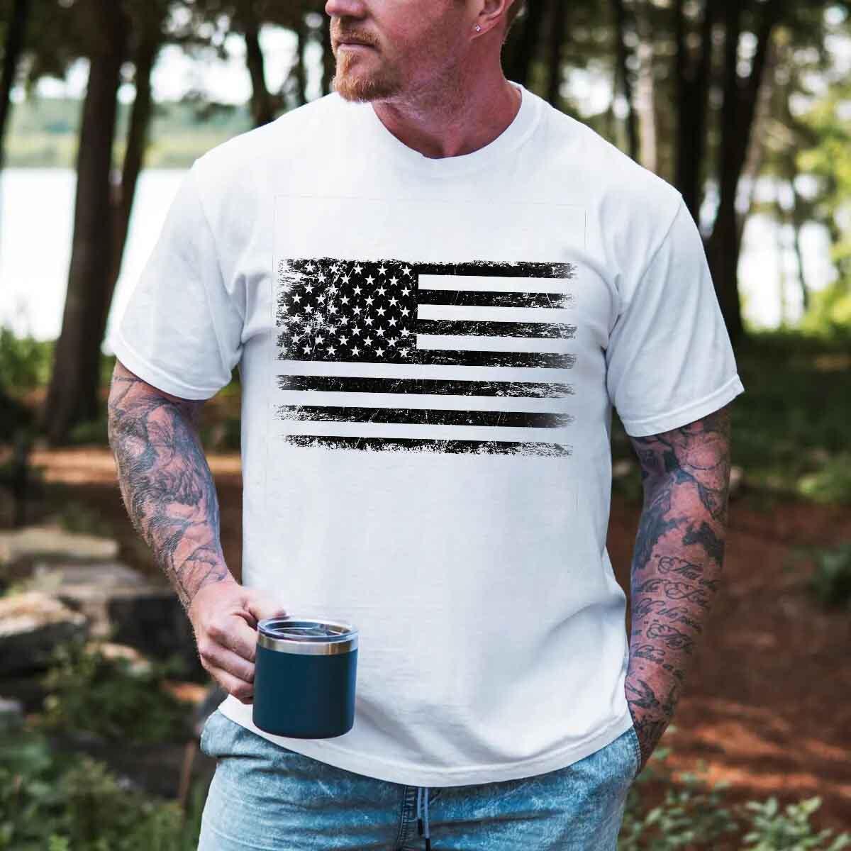 Adorb.co Rogue Style USA Distressed Flag Unisex T-Shirt neatly folded, illustrating its compact design for easy storage and c