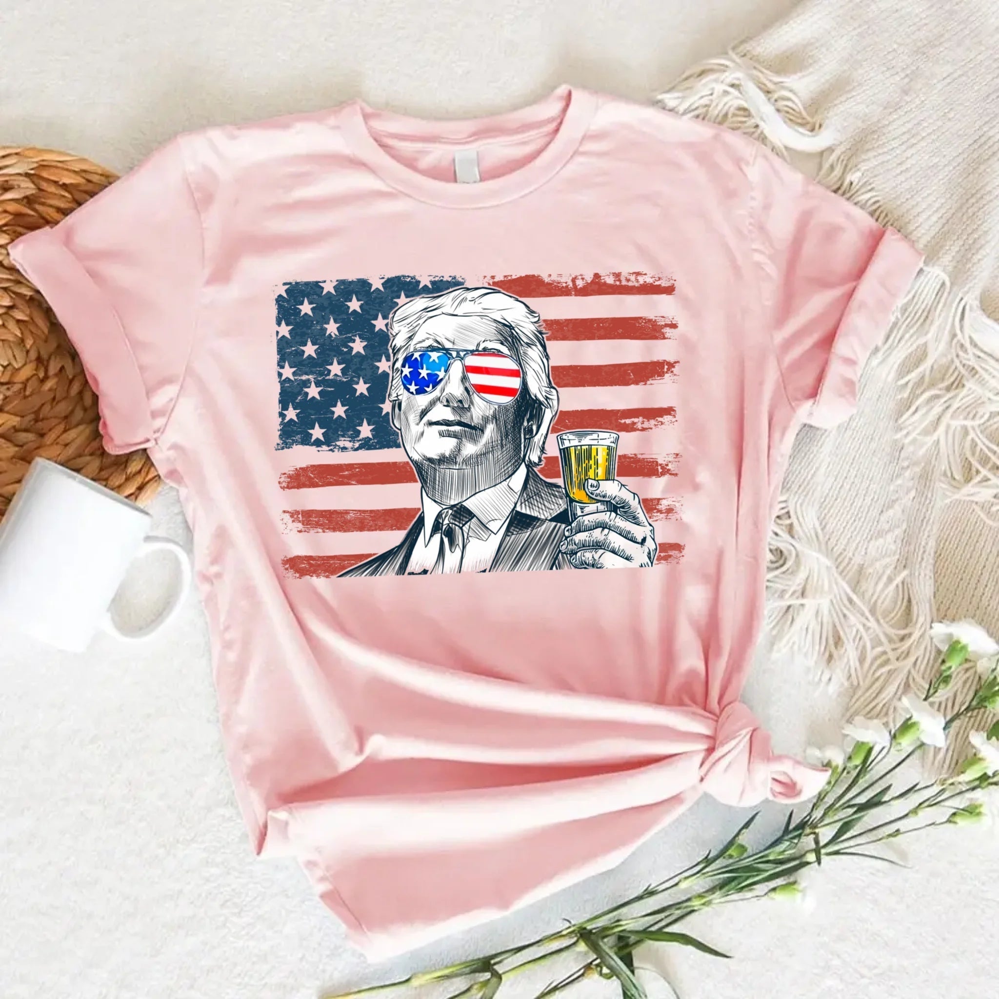 Donald Trump Drinking Party T Shirt Crew Neck Unisex Adorb.co