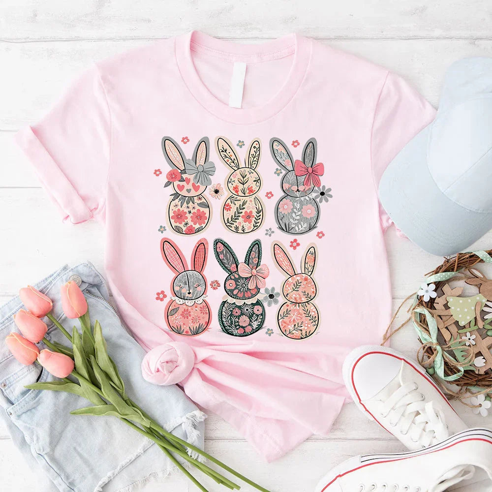 Adorb.co Coquette Easter Bunny Floral Tee, a vibrant and charming aesthetic spring top for delightful holiday celebrations.