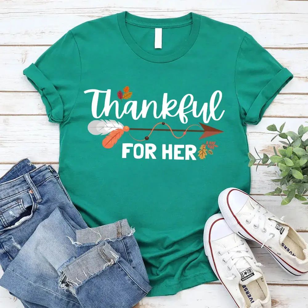 Thankful For Her/Him Thanksgiving Couple T-Shirt – Cute Matching Holiday Tees Adorb Custom Tees