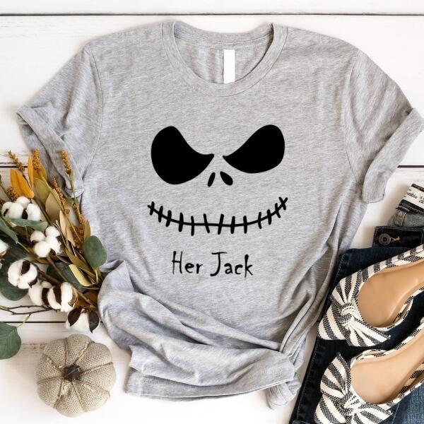 The Adorb Custom Tees Jack Skellington t-shirt shown on a model to highlight its modern, relaxed fit and sleeve length.