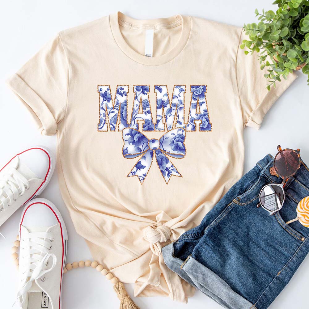 Mama Chinoiserie Coquette Bow T-Shirts – Elegant & Trendy Graphic Tees for Moms Adorb.co