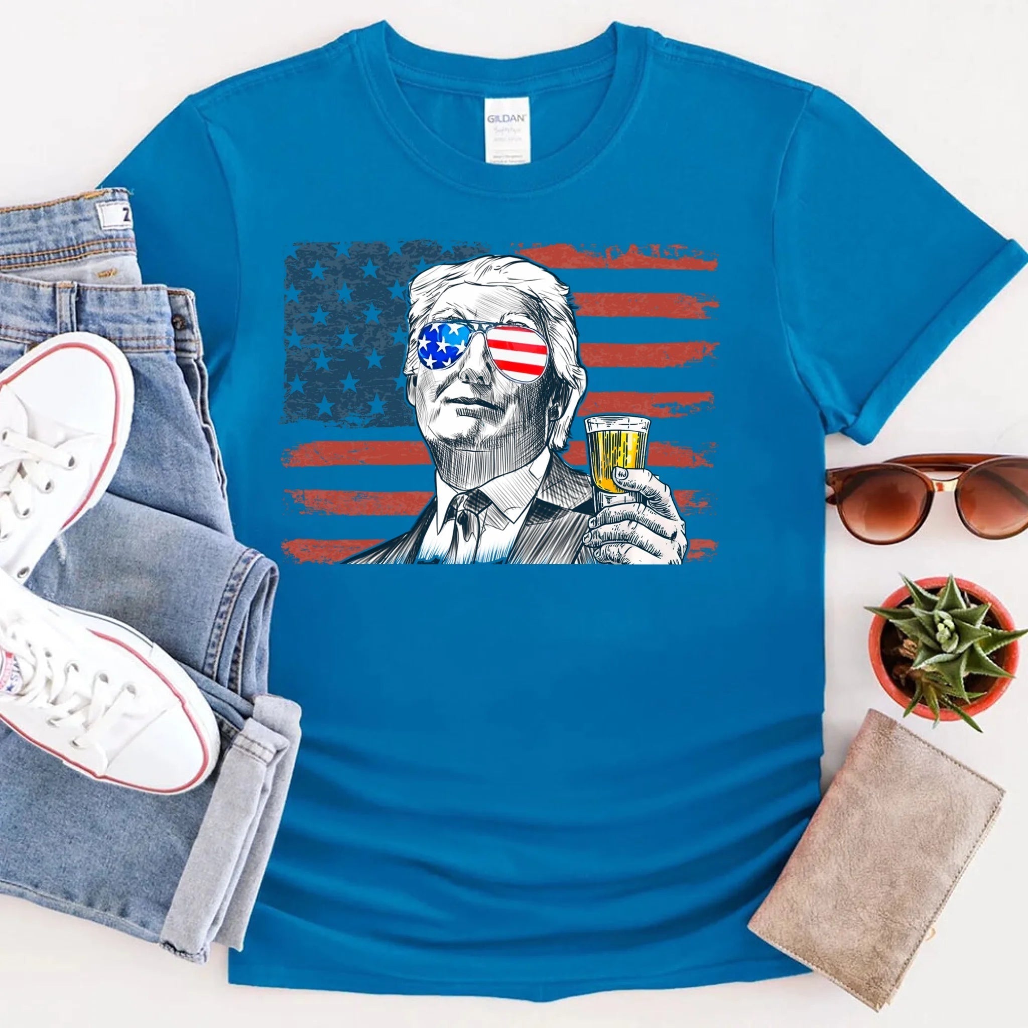 Donald Trump Drinking Party T Shirt Crew Neck Unisex Adorb.co