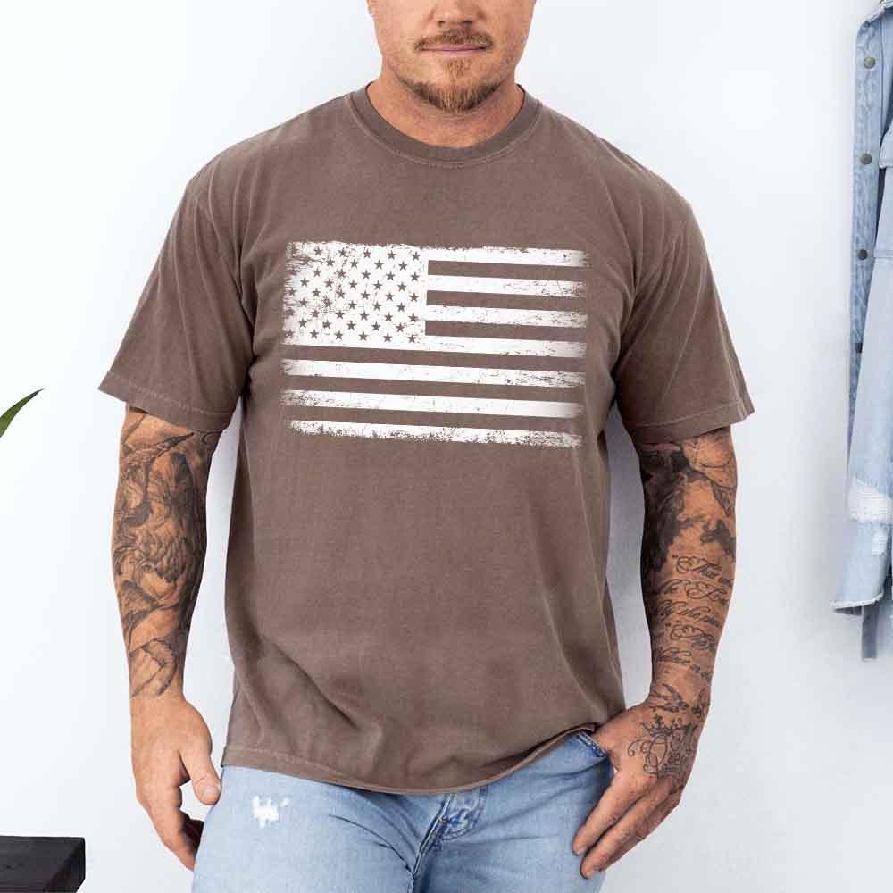 Adorb.co Rogue Style USA Distressed Flag Unisex T-Shirt in a flat lay presentation, ready for comfortable, patriotic everyday