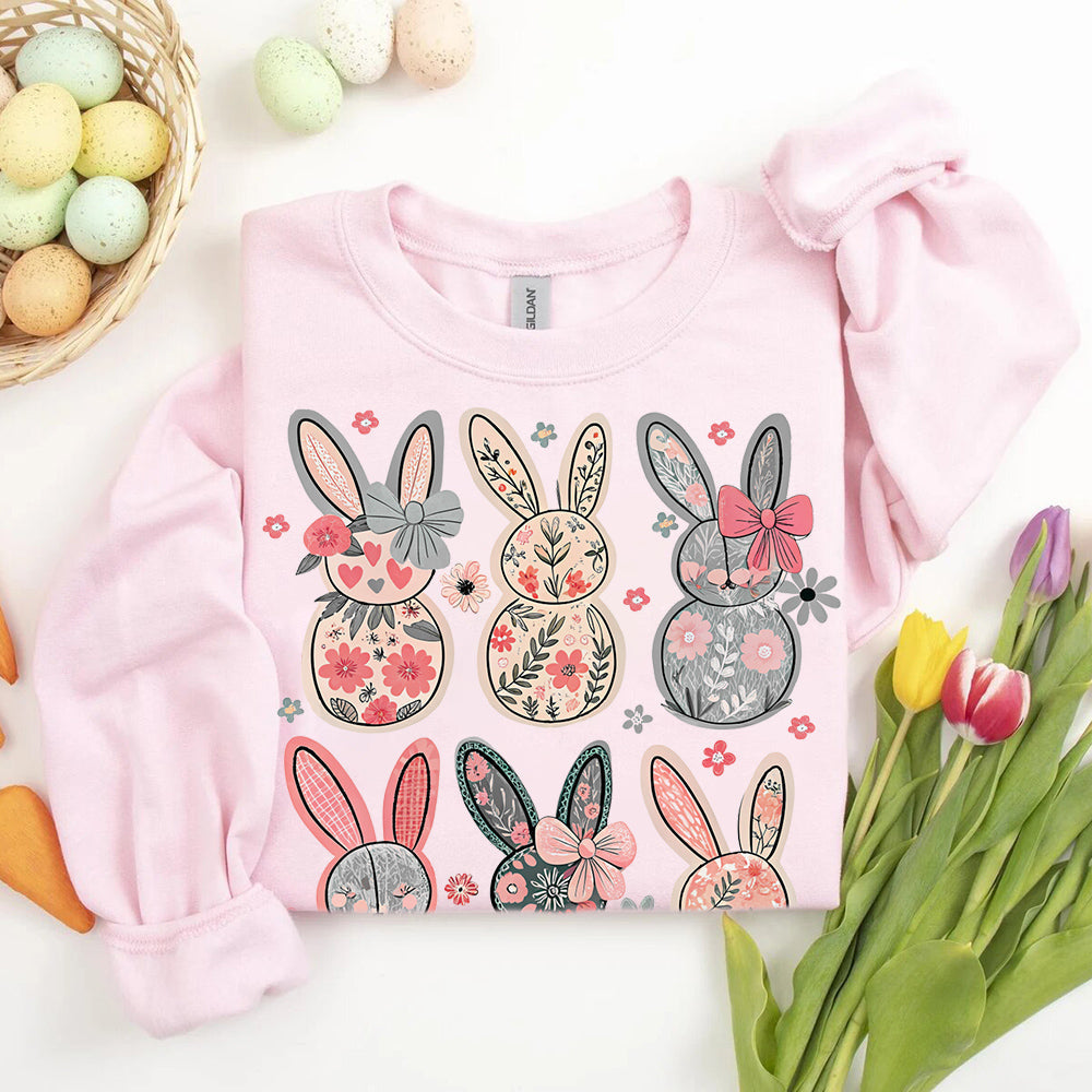 Coquette Easter Bunny Floral Sweatshirts Adorb.co