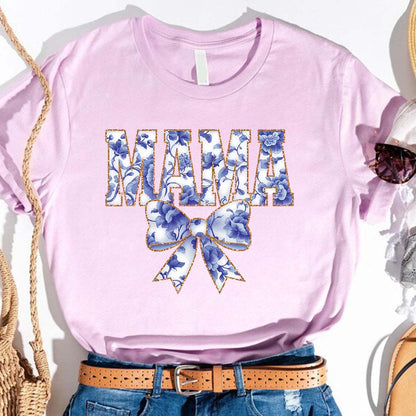 Mama Chinoiserie Coquette Bow T-Shirts – Elegant & Trendy Graphic Tees for Moms