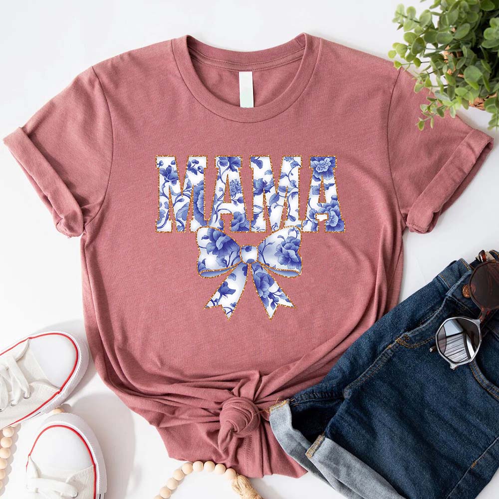 Mama Chinoiserie Coquette Bow T-Shirts – Elegant & Trendy Graphic Tees for Moms Adorb.co