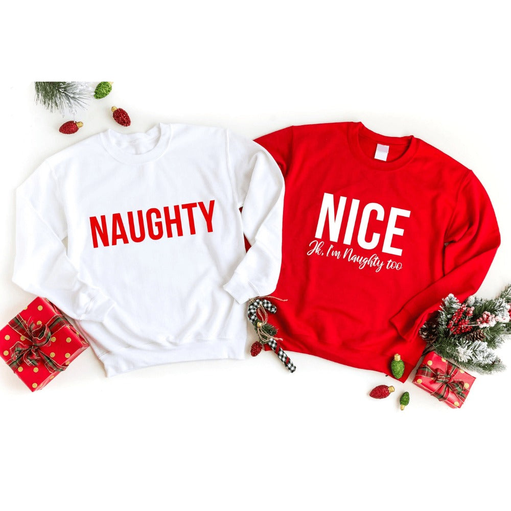 Christmas Naughty & Nice Couples Sweatshirt Adorb Custom Tees