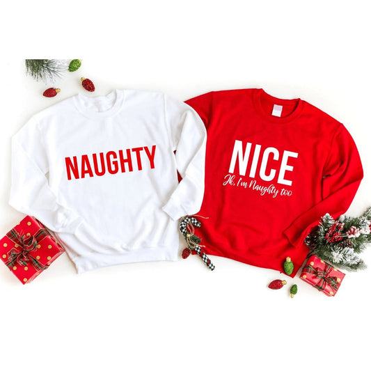 Christmas Naughty & Nice Couples Sweatshirt Adorb Custom Tees