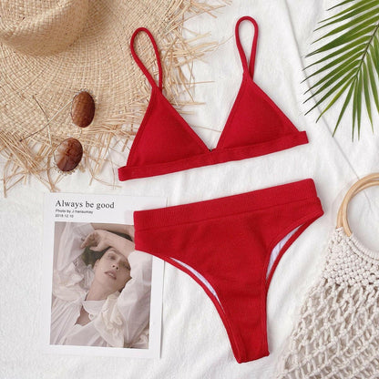 Spaghetti Strap Ribbed Bikini Set - Love Salve