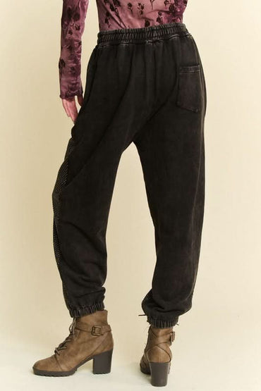Sparkling Rhinestone-Embellished Elastic Waist Joggers - Love Salve 