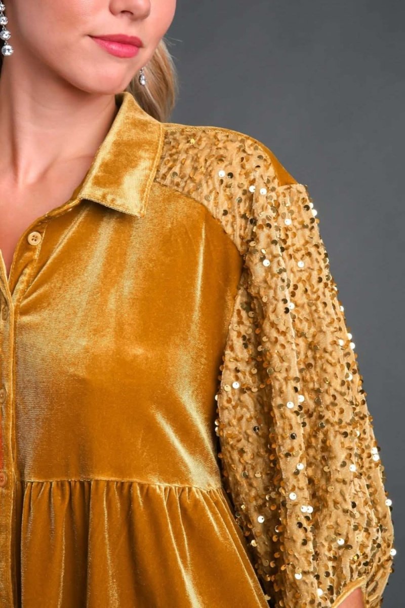 Sparkling Tiered Back Sequin Top with Half Sleeves - Love Salve 