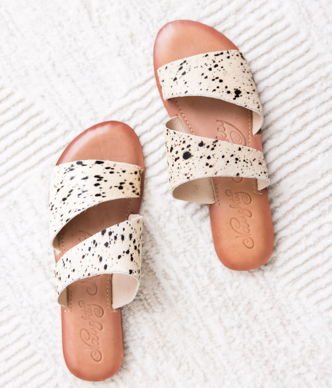 Spirited Sandals In Black And White Leather Slip On Naughty Monkey